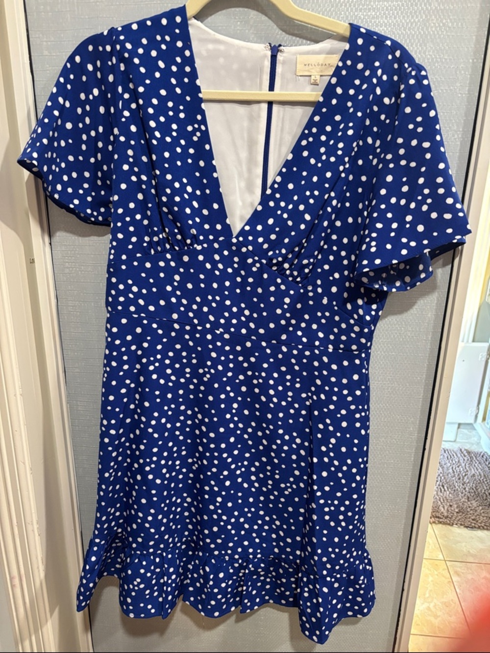 MELLODAY Blue and White Polka Dot Mini Dress